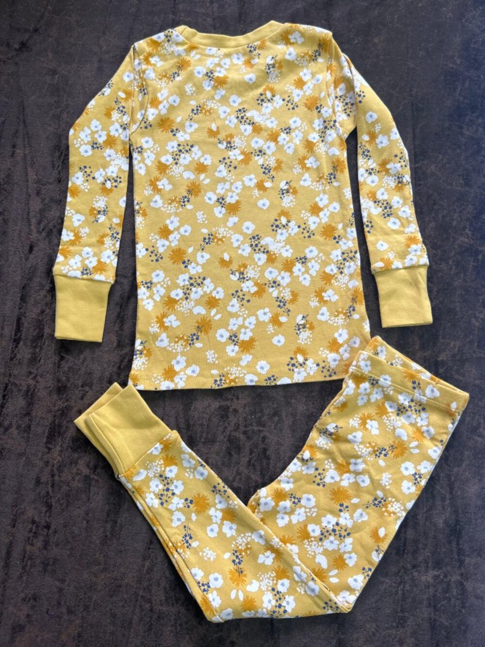 Toddler Girls' Mustard Yellow Floral Pajama Set - Long Sleeve Snug Fit Sleepwear - Picture 5 of 6